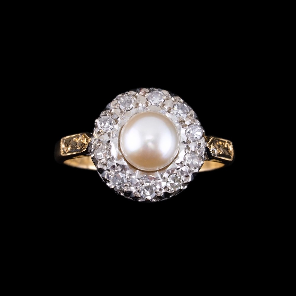 Antique Pearl & Diamond Cluster Ring 18ct Gold - c.1900s View VIII