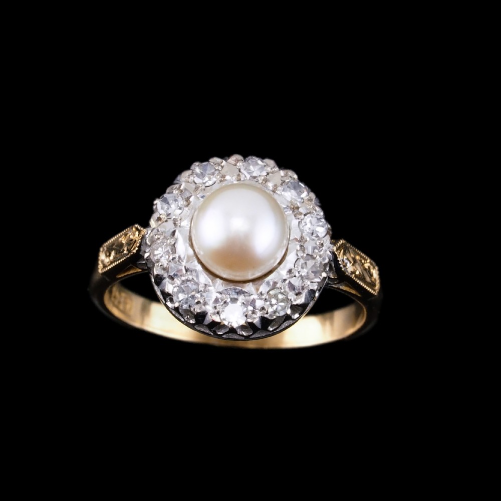 Antique Pearl & Diamond Cluster Ring 18ct Gold - c.1900s View IX