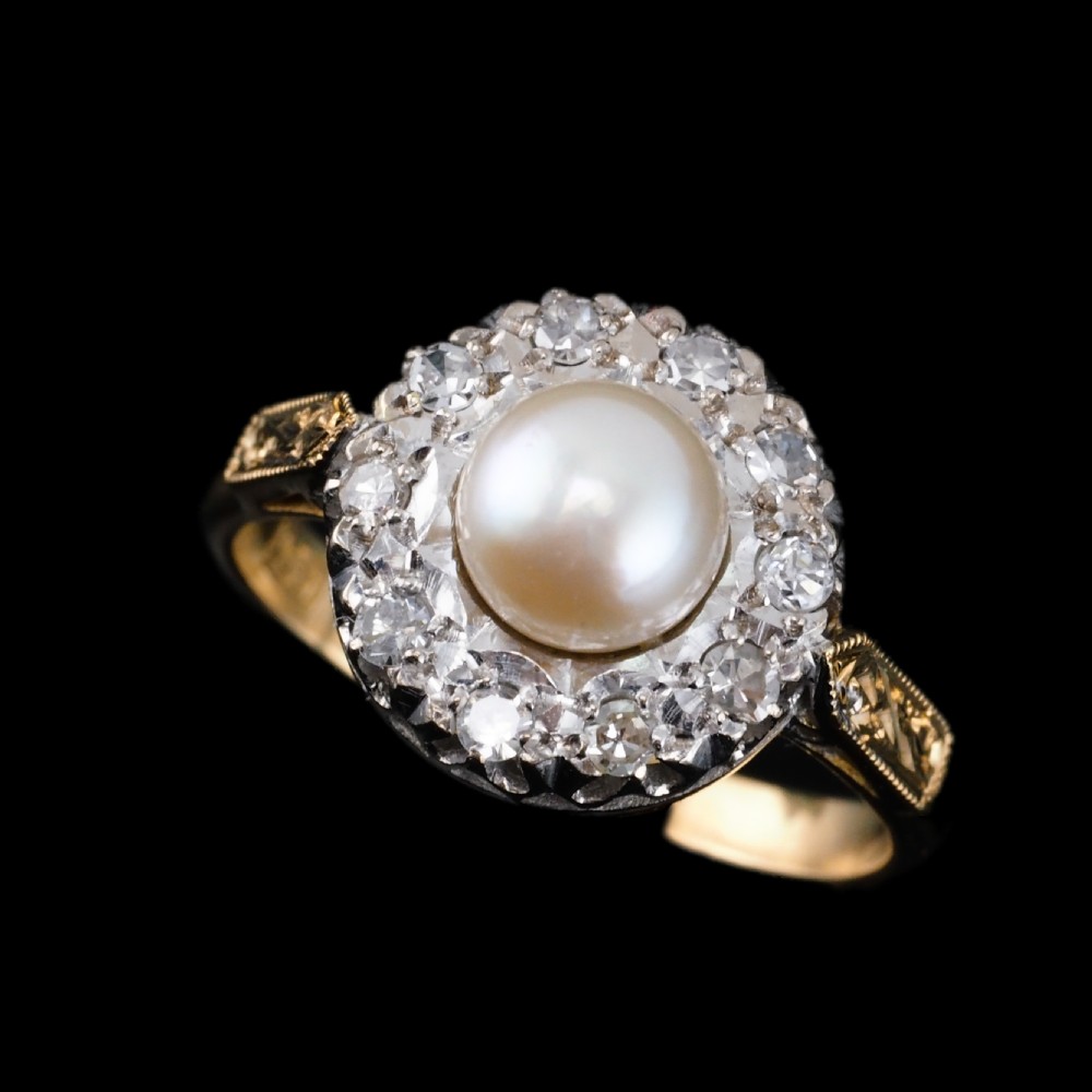 Antique Pearl & Diamond Cluster Ring 18ct Gold - c.1900s View XI