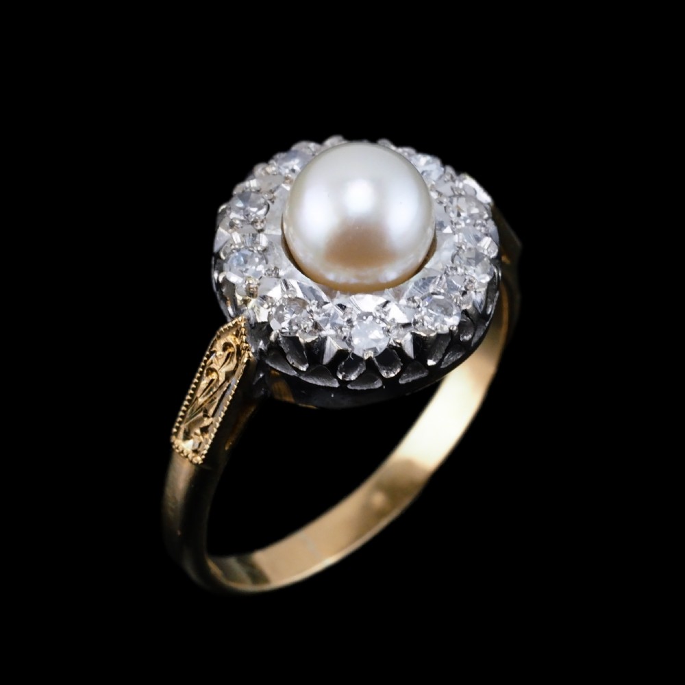 Antique Pearl & Diamond Cluster Ring 18ct Gold - c.1900s View XIII