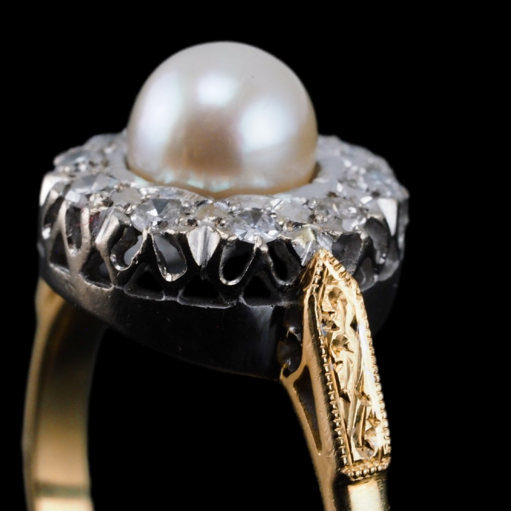 Antique Pearl & Diamond Cluster Ring 18ct Gold - c.1900s View XIV
