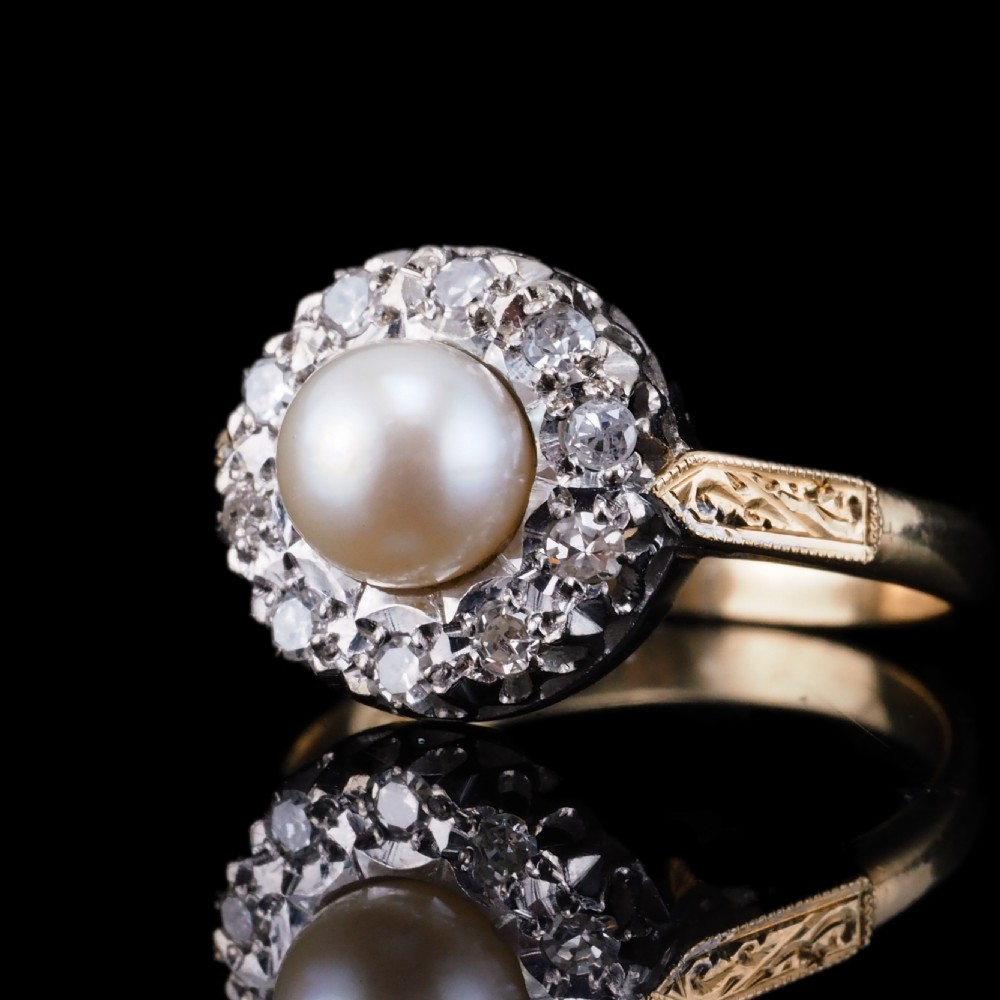 Antique Pearl & Diamond Cluster Ring 18ct Gold - c.1900s View XVI
