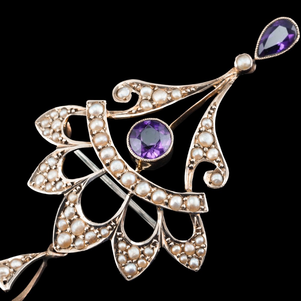Antique Edwardian Amethyst Necklace with Seed Pearls 9ct Gold - c.1900s View XIII