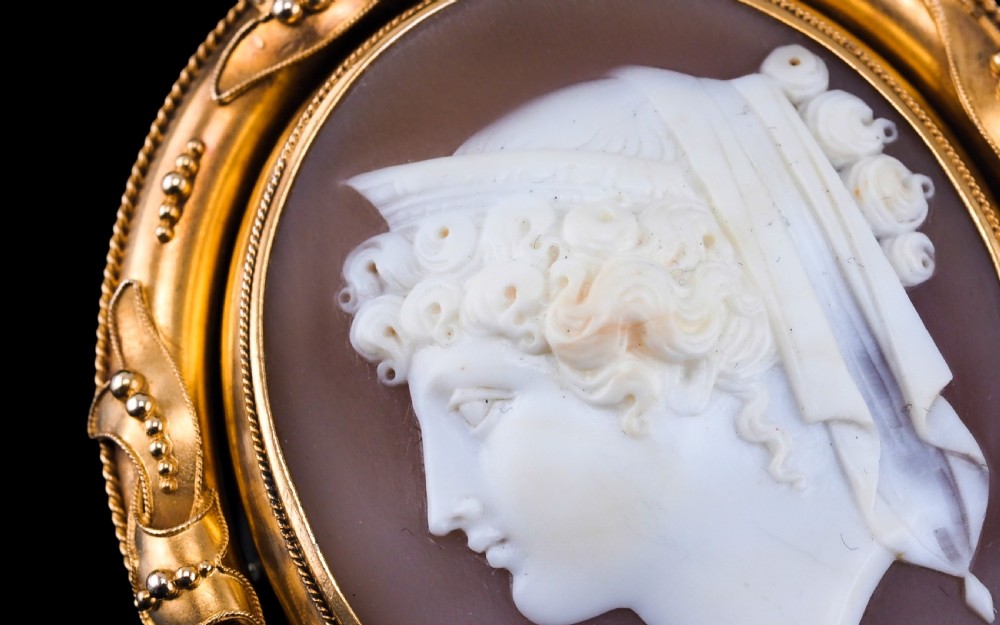 Antique Victorian Large 18K Gold Cameo Brooch Pendant Locket - c.1860 View VI