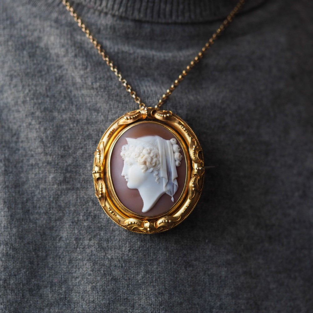 Antique Victorian Large 18K Gold Cameo Brooch Pendant Locket - c.1860 View XIII