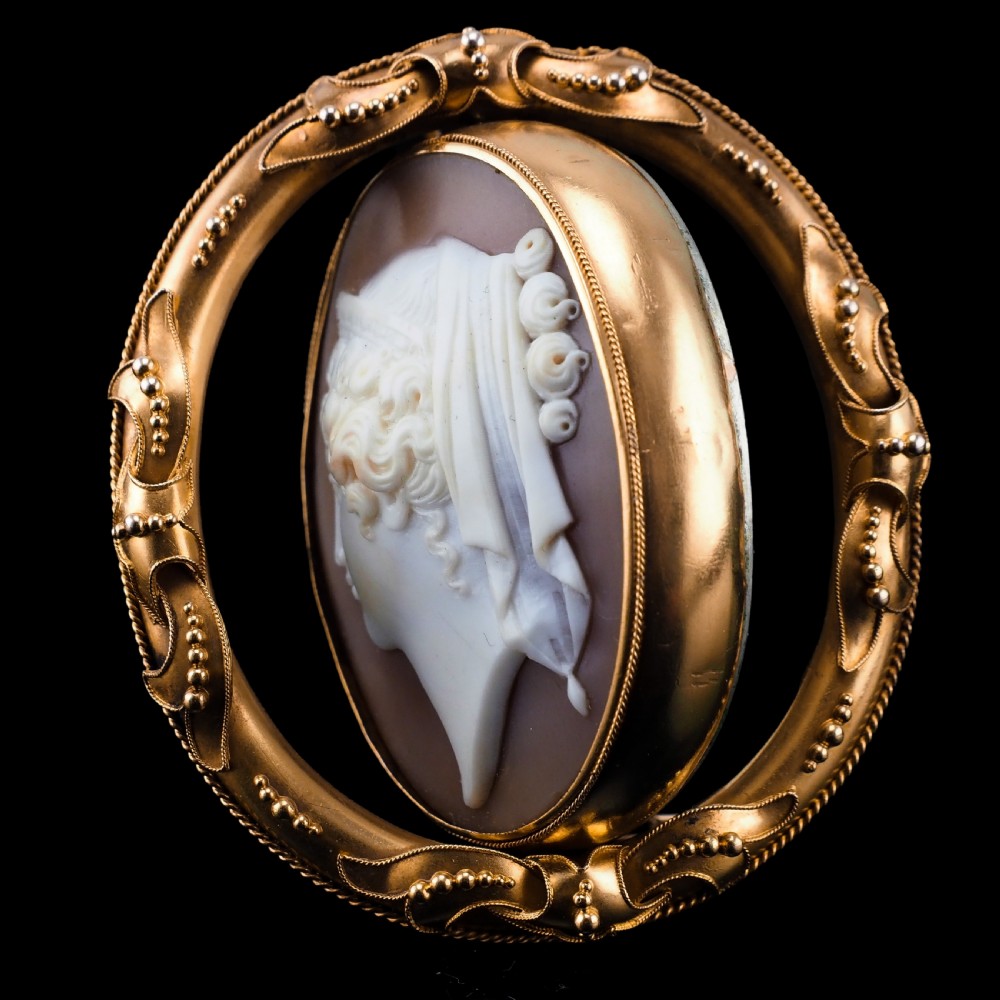 Antique Victorian Large 18K Gold Cameo Brooch Pendant Locket - c.1860 View XXV