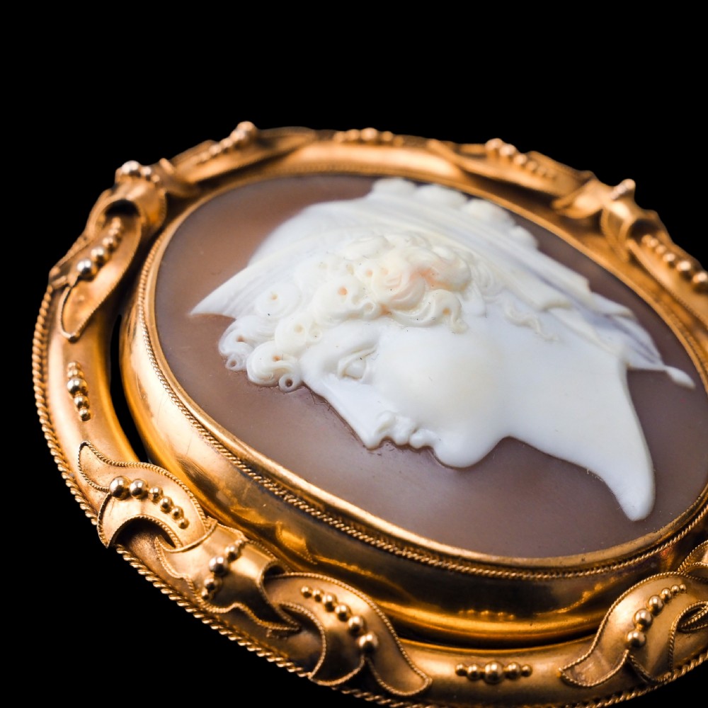 Antique Victorian Large 18K Gold Cameo Brooch Pendant Locket - c.1860 View XXX