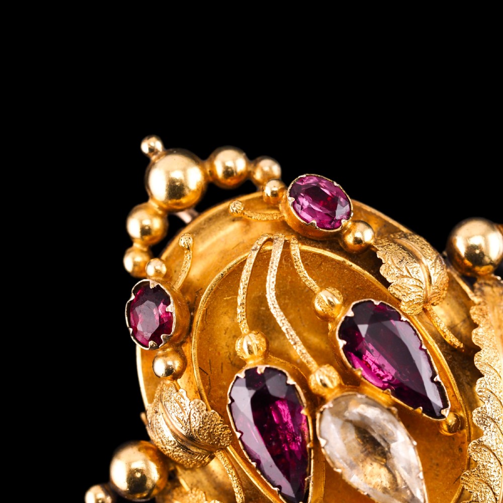 Antique Victorian 18K Gold Brooch/Pendant & Earrings Garnet & Chrysoberyl - Etruscan Revival c.1870 View XVIII