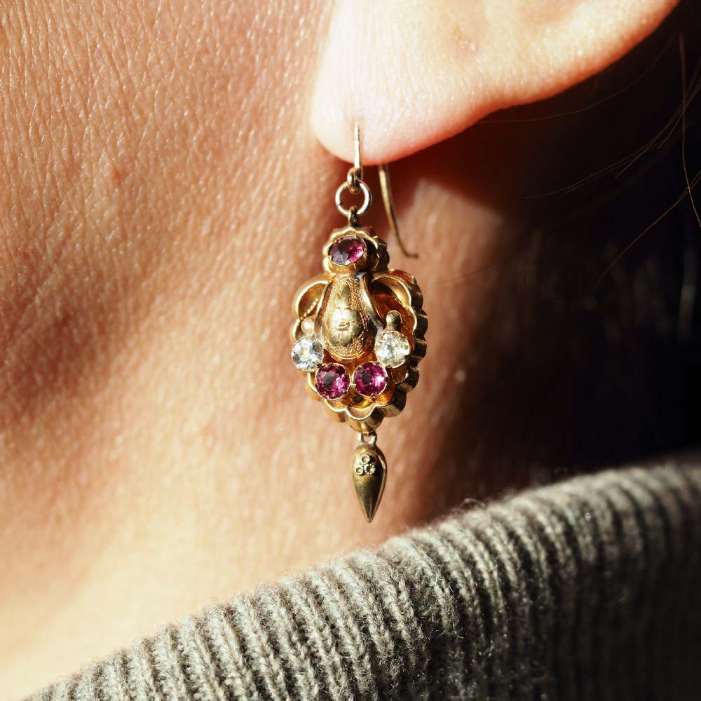 Antique Victorian 18K Gold Brooch/Pendant & Earrings Garnet & Chrysoberyl - Etruscan Revival c.1870 View XXIII