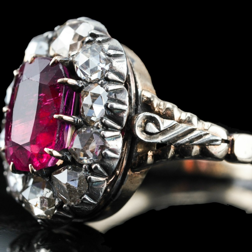 Antique Victorian Rubellite/Pink Tourmaline & Diamond Cluster Ring - c.1880 View V