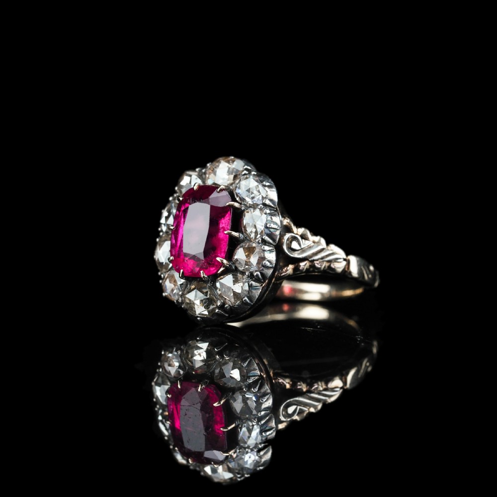 Antique Victorian Rubellite/Pink Tourmaline & Diamond Cluster Ring - c.1880 View XXII