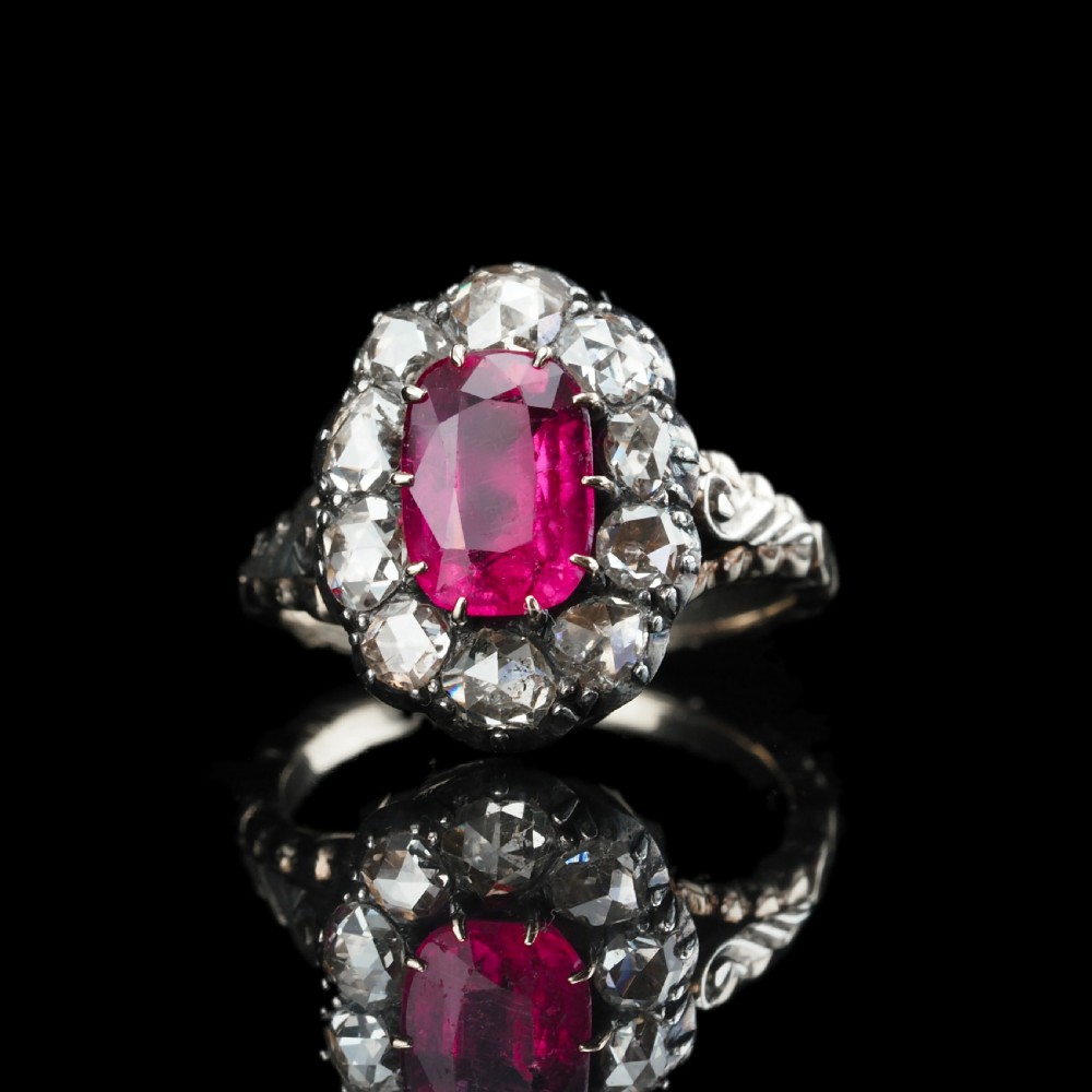 Antique Victorian Rubellite/Pink Tourmaline & Diamond Cluster Ring - c.1880 View XXIII