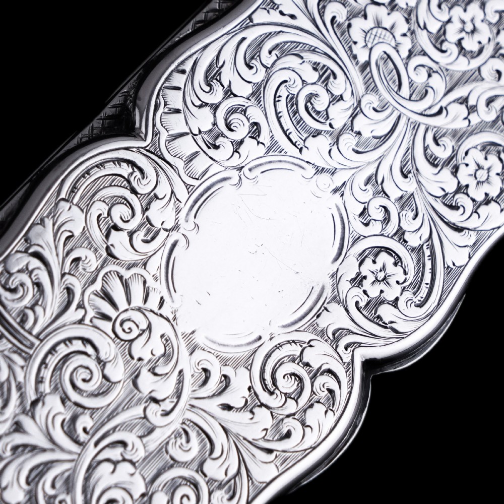 Antique Victorian Solid Silver Snuff Box with Scrolled Acanthus Engravings - Nathaniel Mills 1840 View VI