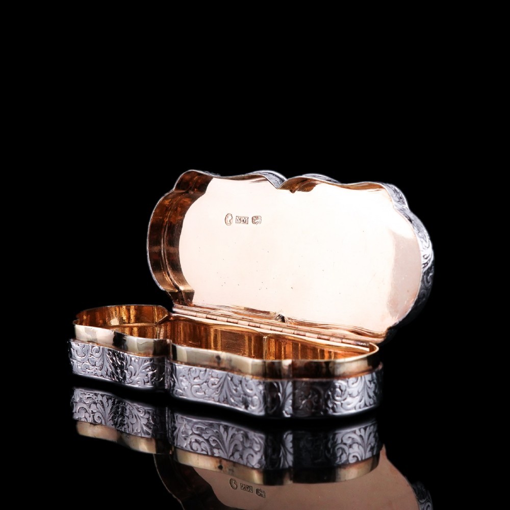 Antique Victorian Solid Silver Snuff Box with Scrolled Acanthus Engravings - Nathaniel Mills 1840 View X