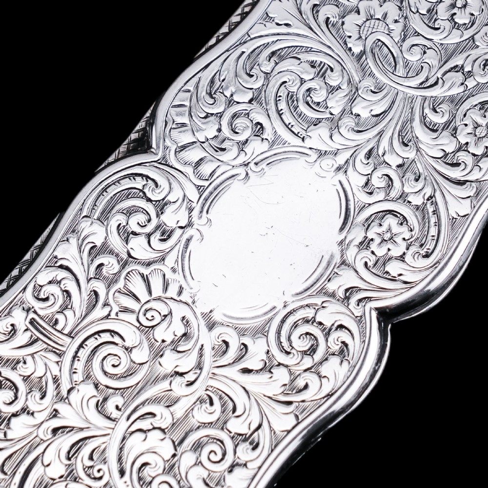Antique Victorian Solid Silver Snuff Box with Scrolled Acanthus Engravings - Nathaniel Mills 1840 View XIX
