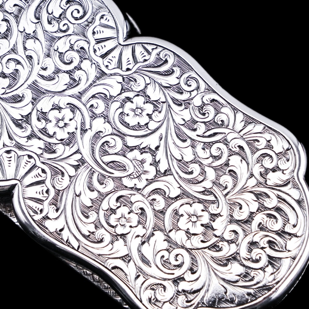 Antique Victorian Solid Silver Snuff Box with Scrolled Acanthus Engravings - Nathaniel Mills 1840 View XX