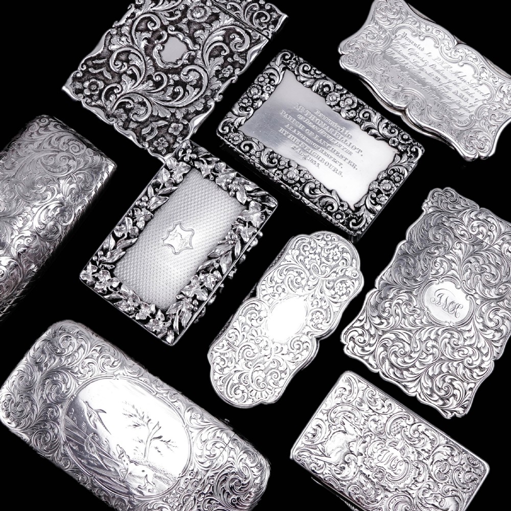 Antique Victorian Solid Silver Snuff Box with Scrolled Acanthus Engravings - Nathaniel Mills 1840 View XXIV