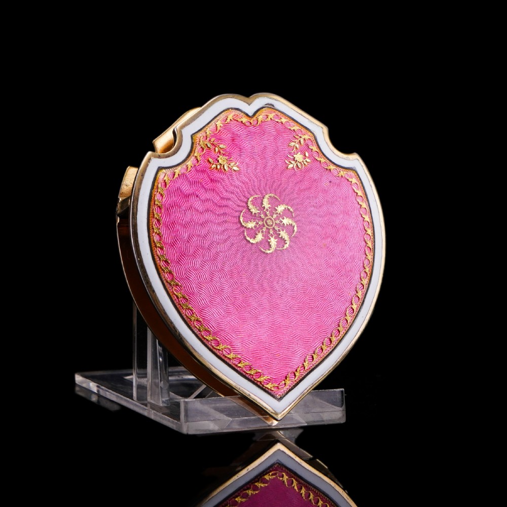 Antique French Solid Silver Gilt Pink Enamel Guilloche Large Paper Clip - c.1880