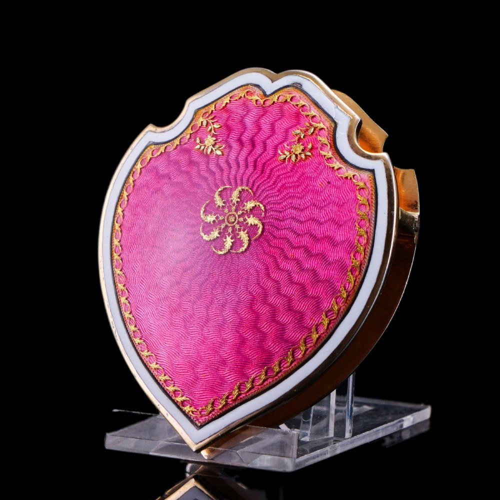 Antique French Solid Silver Gilt Pink Enamel Guilloche Large Paper Clip - c.1880 View III