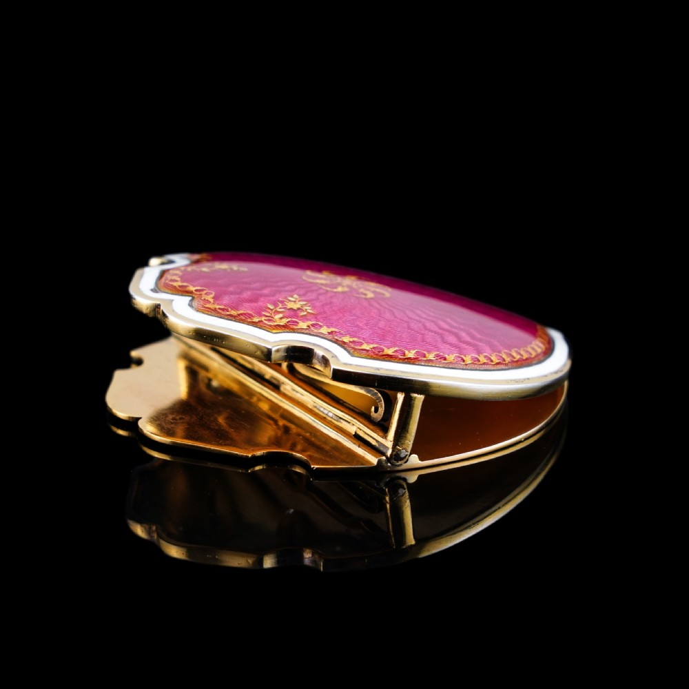 Antique French Solid Silver Gilt Pink Enamel Guilloche Large Paper Clip - c.1880 View XII