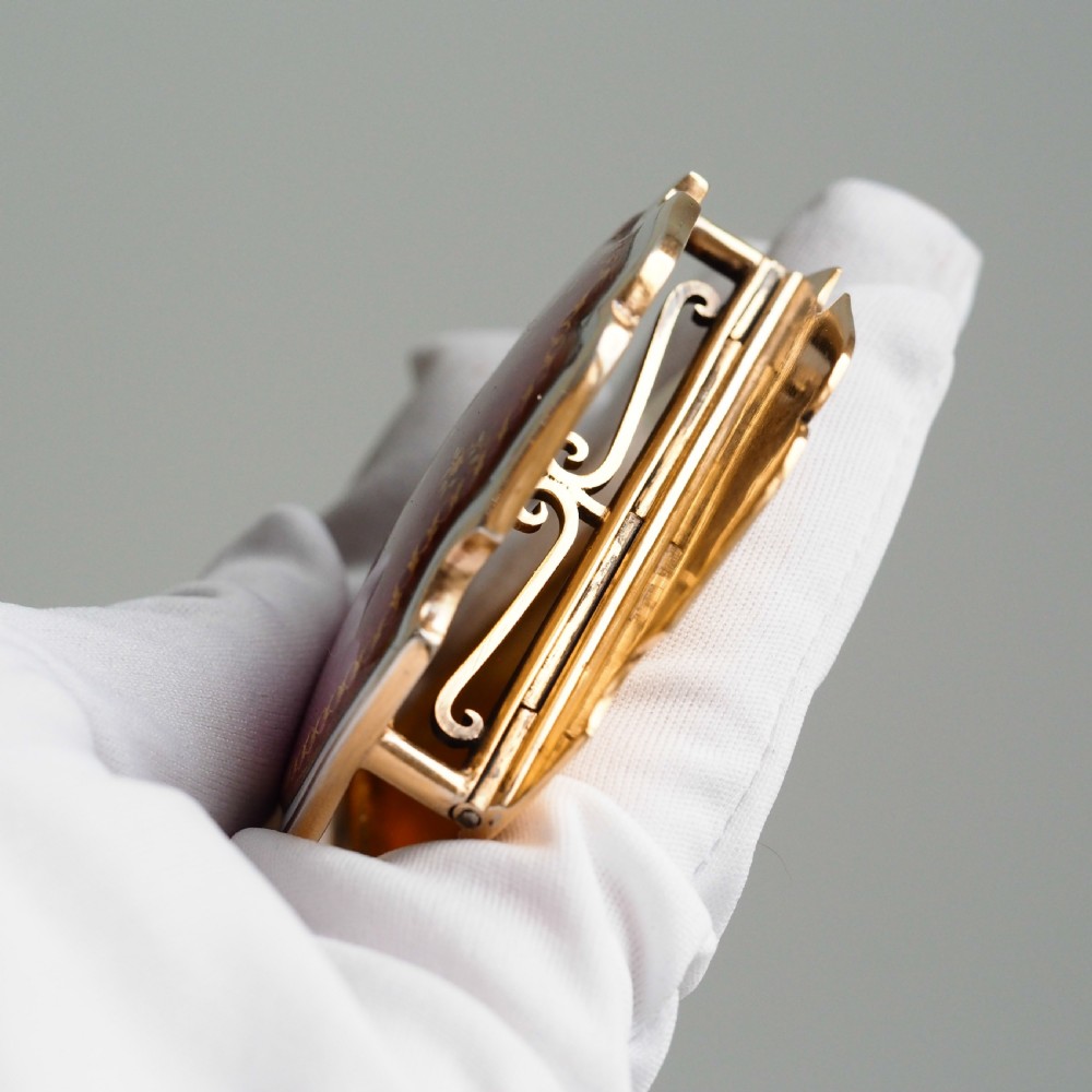 Antique French Solid Silver Gilt Pink Enamel Guilloche Large Paper Clip - c.1880 View XVII