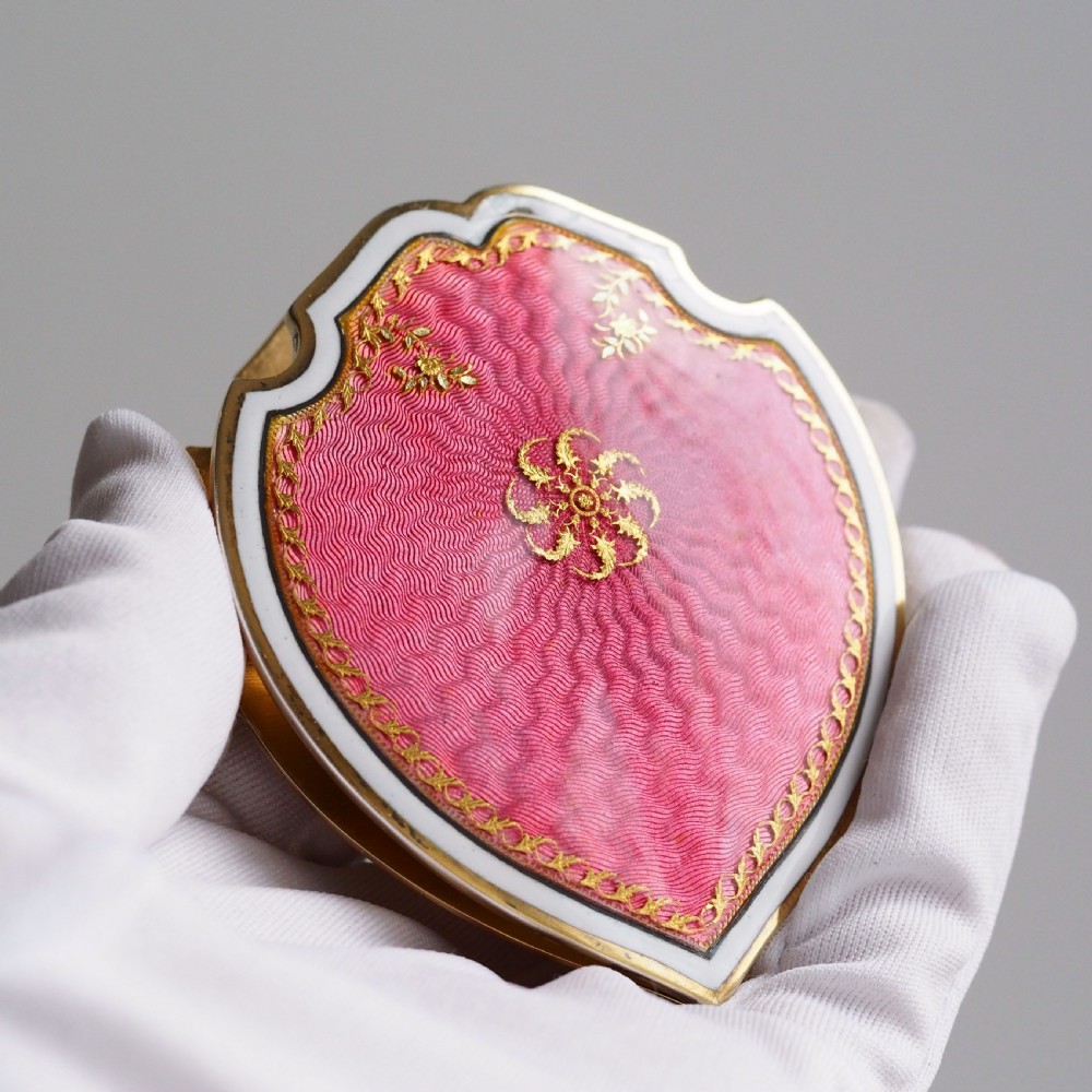 Antique French Solid Silver Gilt Pink Enamel Guilloche Large Paper Clip - c.1880 View XIX