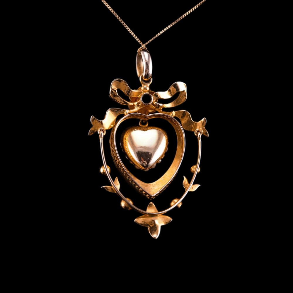 Antique Edwardian 15ct Gold Turquoise, Diamond & Seed Pearl Pendant Necklace - c.1910 View VIII