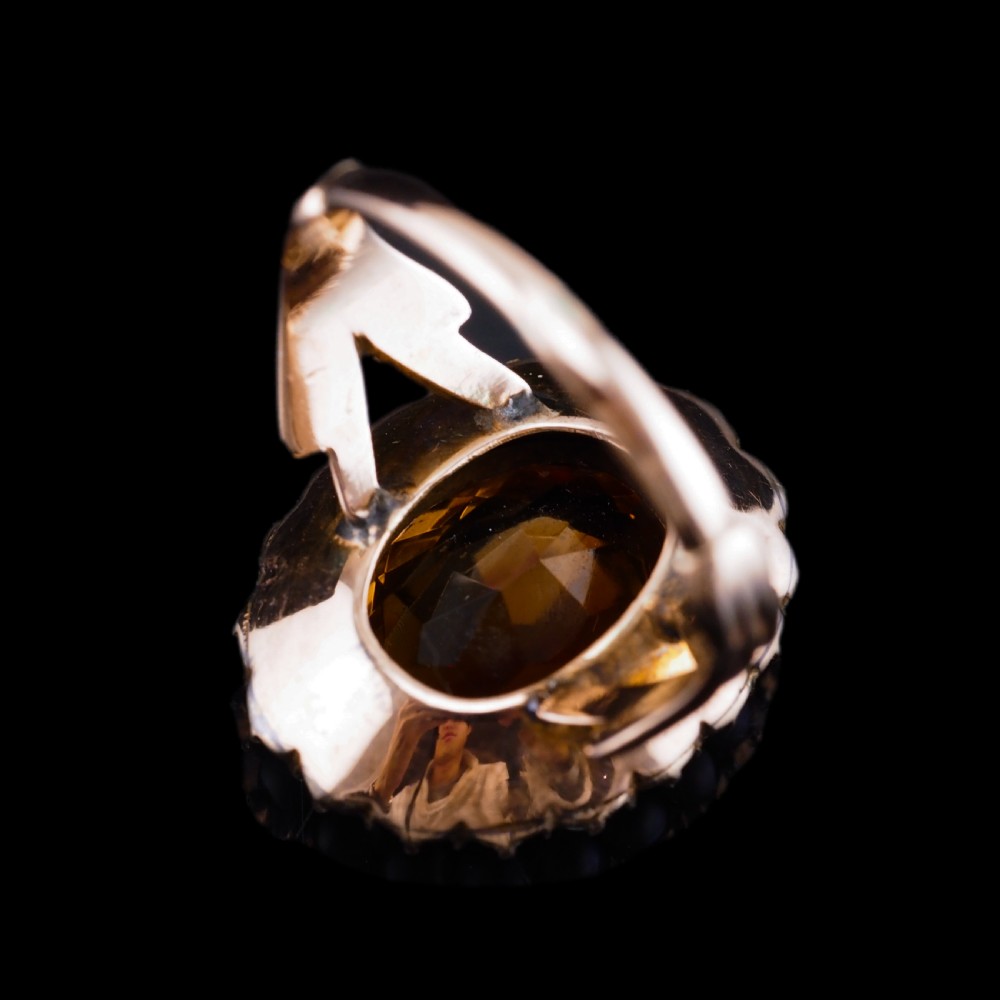 Antique Victorian Citrine & Seed Pearl Cluster Ring 9ct Gold - c.1890 View VII