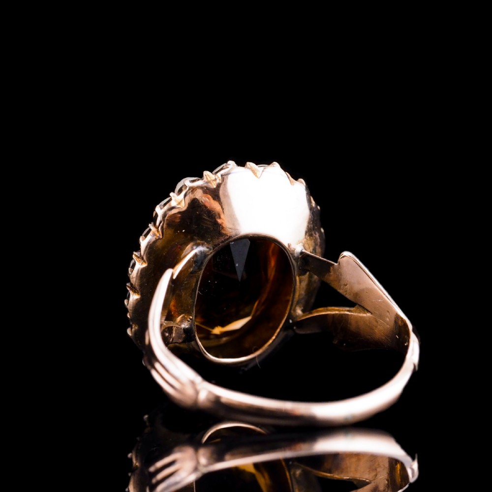 Antique Victorian Citrine & Seed Pearl Cluster Ring 9ct Gold - c.1890 View VIII