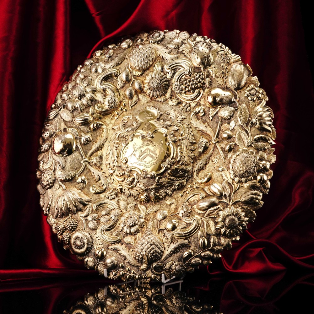 Antique Georgian Solid Silver Gilt Charger/Sideboard Dish Baronet Coat of Arms - London 1809 View V