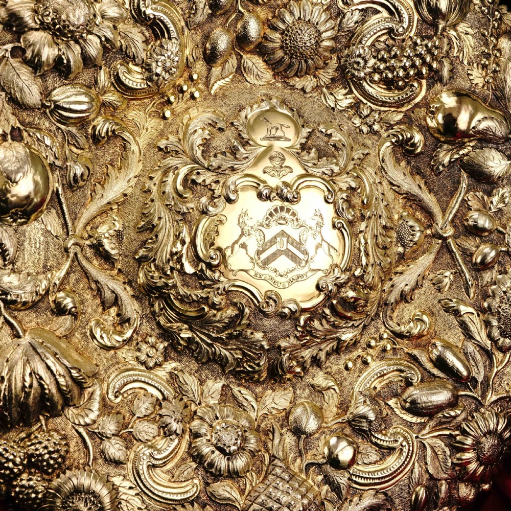 Antique Georgian Solid Silver Gilt Charger/Sideboard Dish Baronet Coat of Arms - London 1809 View IX