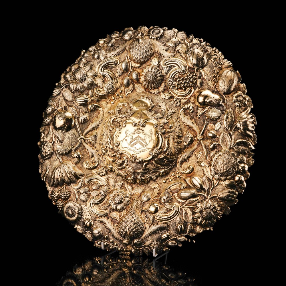 Antique Georgian Solid Silver Gilt Charger/Sideboard Dish Baronet Coat of Arms - London 1809 View XVII