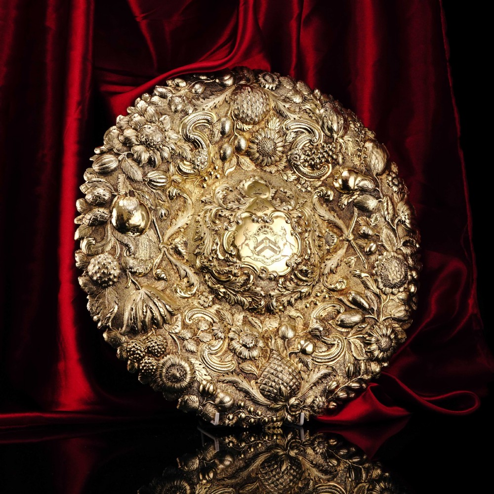 Antique Georgian Solid Silver Gilt Charger/Sideboard Dish Baronet Coat of Arms - London 1809 View XXIX