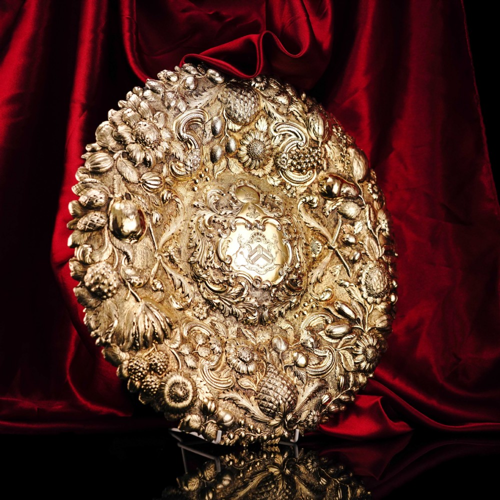 Antique Georgian Solid Silver Gilt Charger/Sideboard Dish Baronet Coat of Arms - London 1809 View XXX