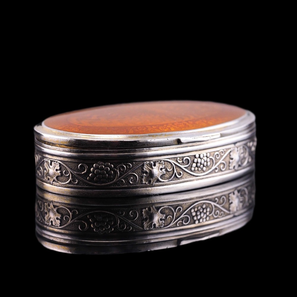 Antique Sterling Silver Box with Orange Guilloche Enamel - David Andersen c.1900 View II