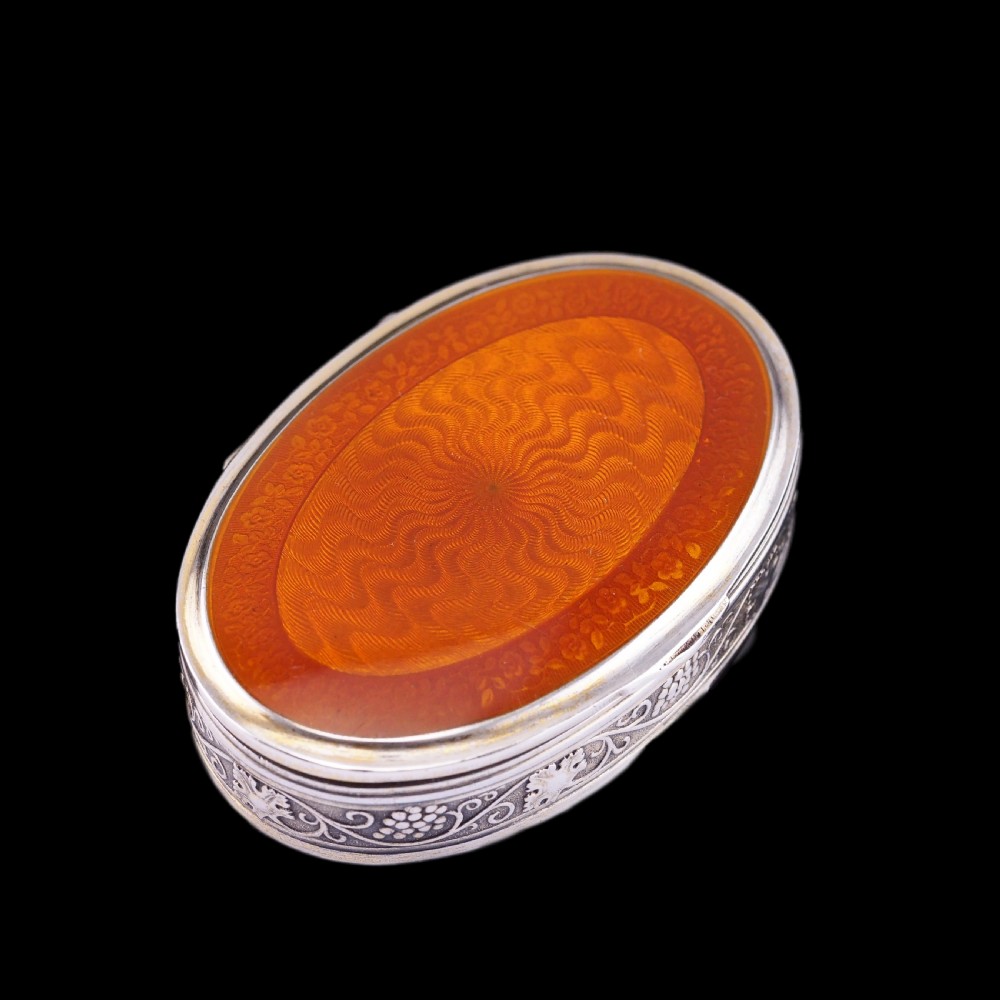 Antique Sterling Silver Box with Orange Guilloche Enamel - David Andersen c.1900 View III