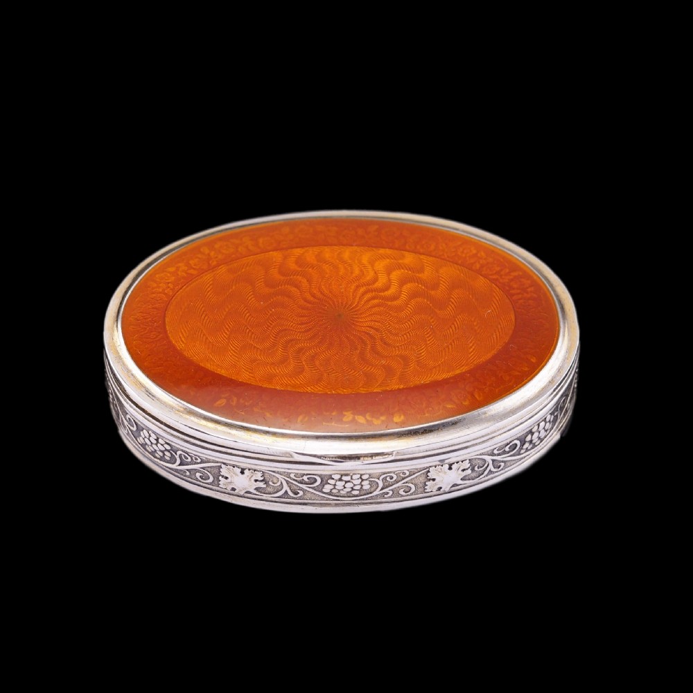 Antique Sterling Silver Box with Orange Guilloche Enamel - David Andersen c.1900 View IV
