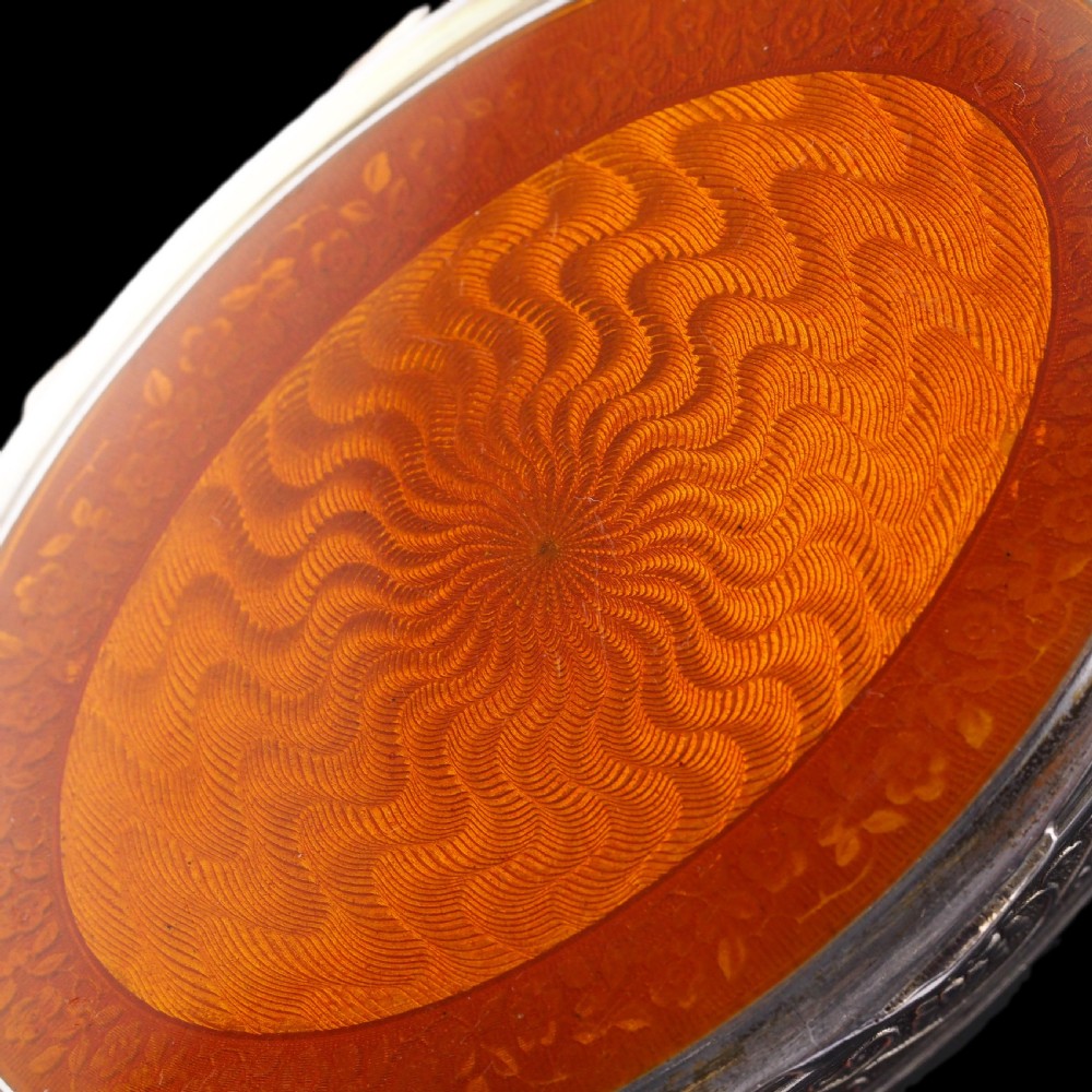 Antique Sterling Silver Box with Orange Guilloche Enamel - David Andersen c.1900 View V