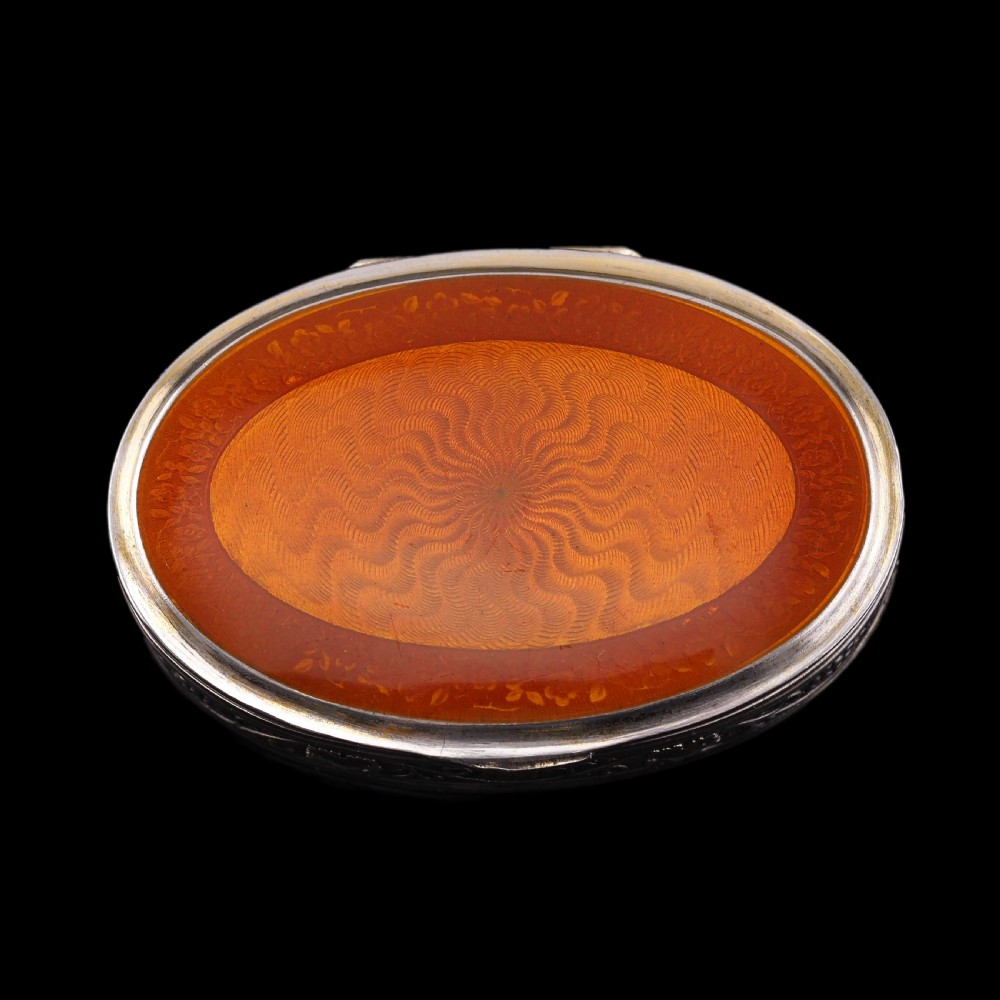 Antique Sterling Silver Box with Orange Guilloche Enamel - David Andersen c.1900 View X