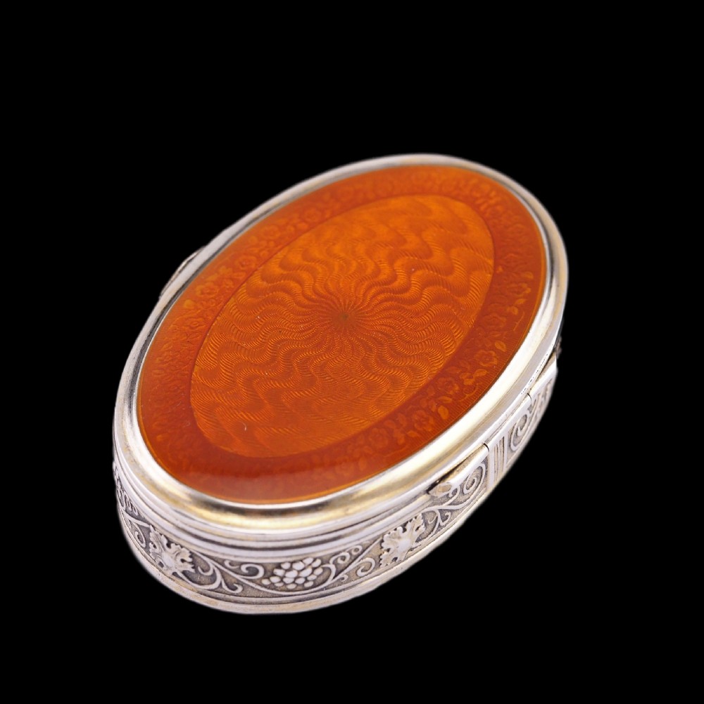 Antique Sterling Silver Box with Orange Guilloche Enamel - David Andersen c.1900 View XI