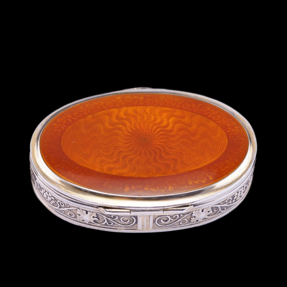 Antique Sterling Silver Box with Orange Guilloche Enamel - David Andersen c.1900 View XII