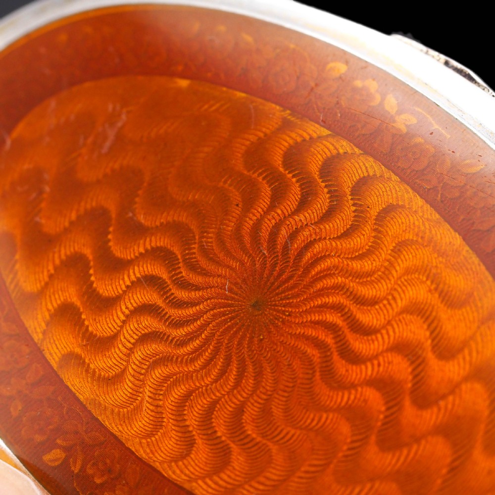 Antique Sterling Silver Box with Orange Guilloche Enamel - David Andersen c.1900 View XIV