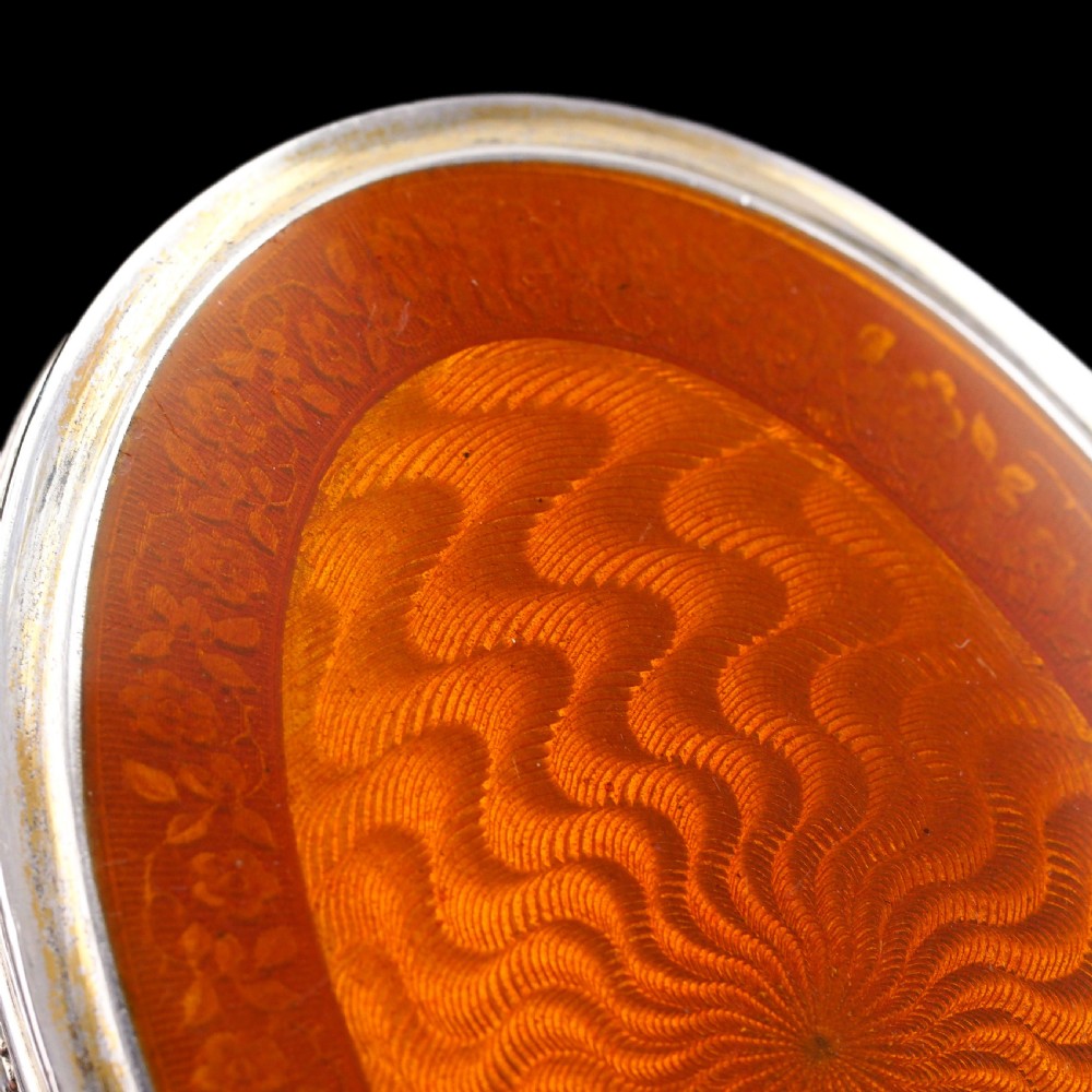 Antique Sterling Silver Box with Orange Guilloche Enamel - David Andersen c.1900 View XV