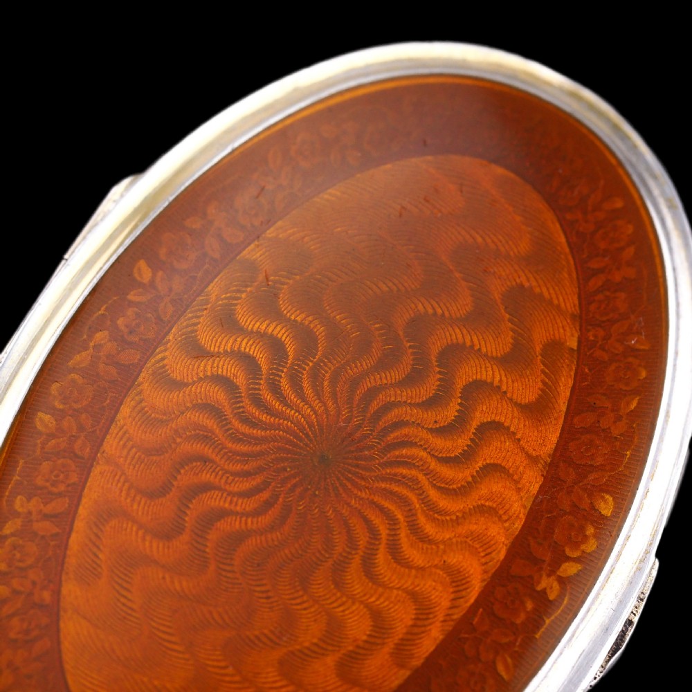 Antique Sterling Silver Box with Orange Guilloche Enamel - David Andersen c.1900 View XVI