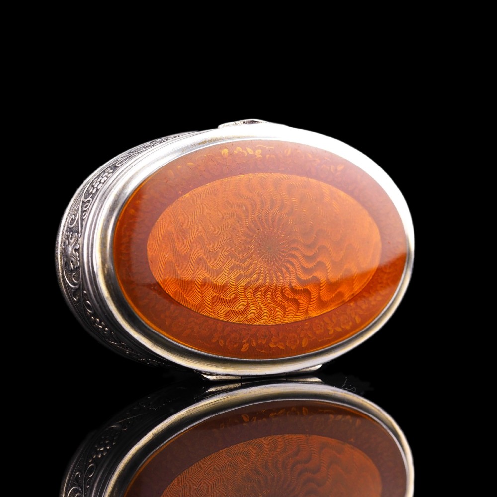 Antique Sterling Silver Box with Orange Guilloche Enamel - David Andersen c.1900 View XVII