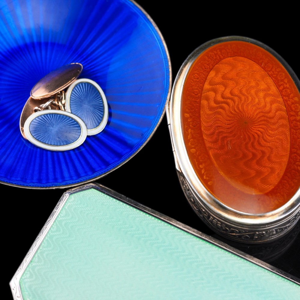 Antique Sterling Silver Box with Orange Guilloche Enamel - David Andersen c.1900 View XXI