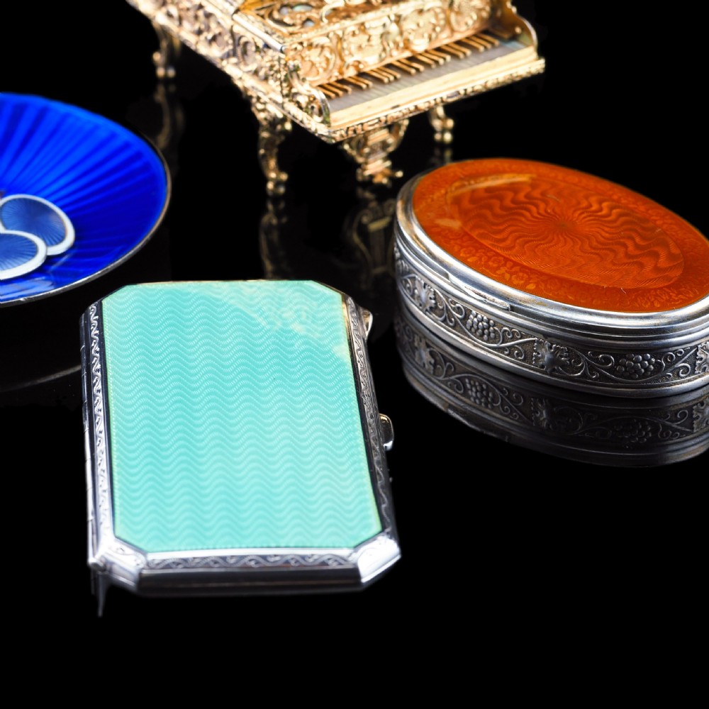 Antique Sterling Silver Box with Orange Guilloche Enamel - David Andersen c.1900 View XXII