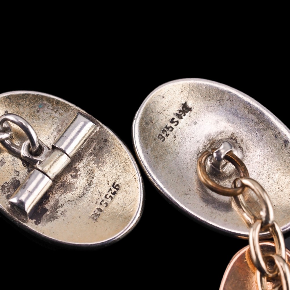 Antique Gold Cufflinks with Blue Guilloche Enamel 9ct Gold & Sterling Silver - Victorian c.1863 View VI
