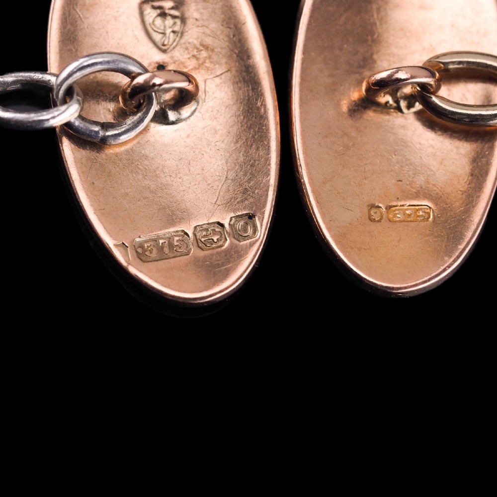 Antique Gold Cufflinks with Blue Guilloche Enamel 9ct Gold & Sterling Silver - Victorian c.1863 View VII