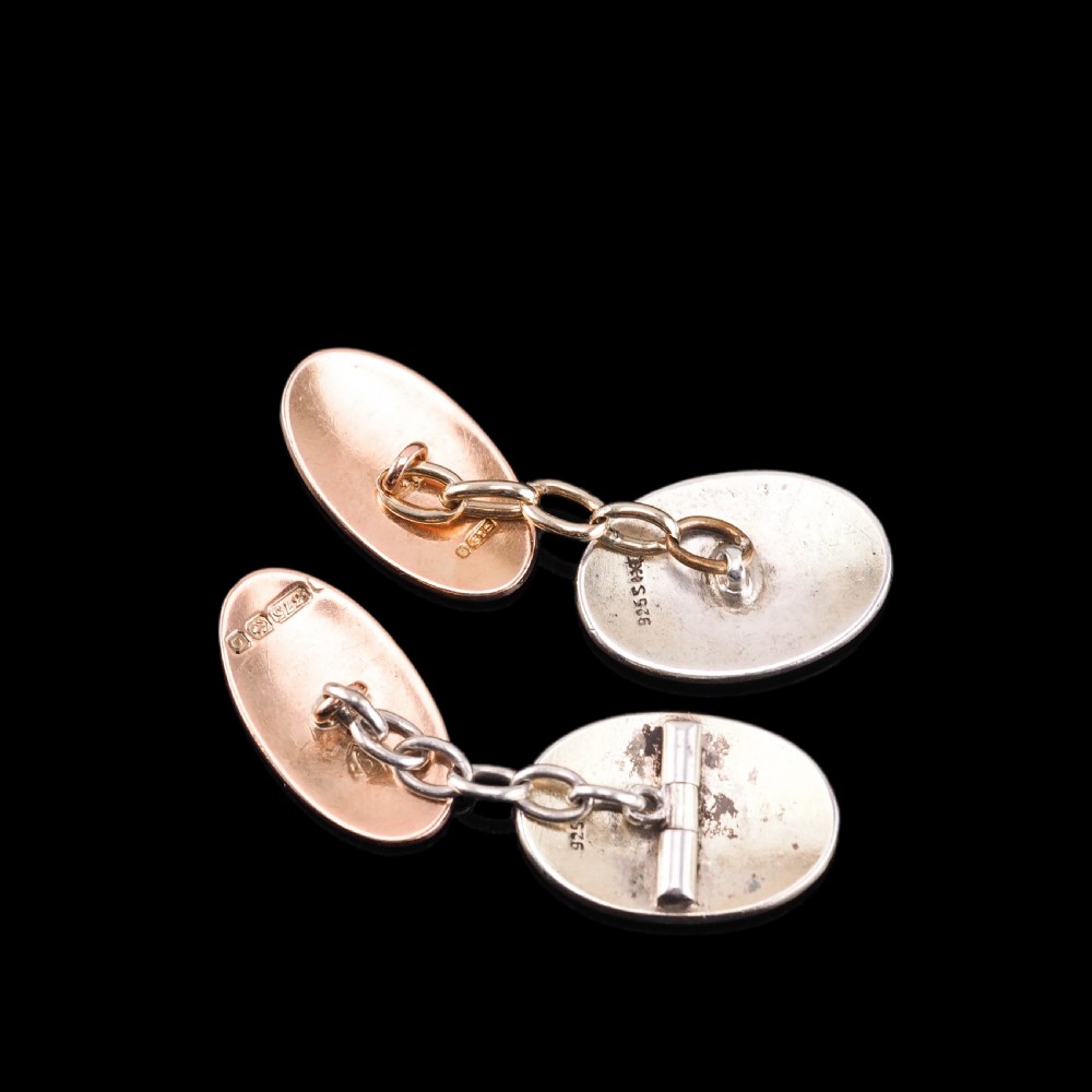 Antique Gold Cufflinks with Blue Guilloche Enamel 9ct Gold & Sterling Silver - Victorian c.1863 View VIII